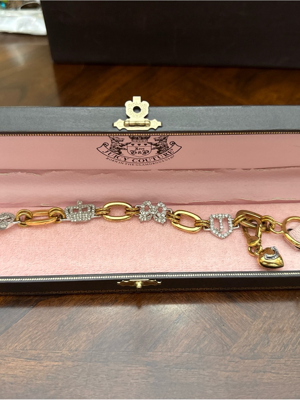 Rare Vintage Pam & Gela Juicy Couture Gold-Tone Crystal Charm Bracelet -